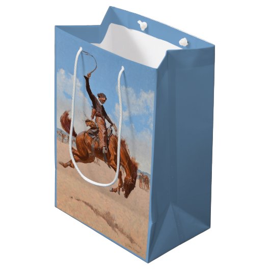 The Bronco Buster (door Frederic Remington) Medium Cadeauzakje (Voorkant Gekanteld)