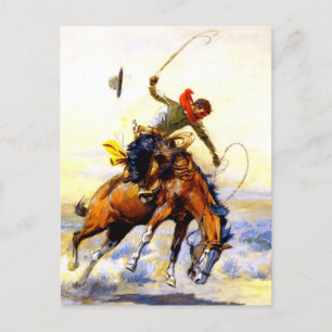 “The Bucker” Westerse kunst van Charles M Russell Briefkaart