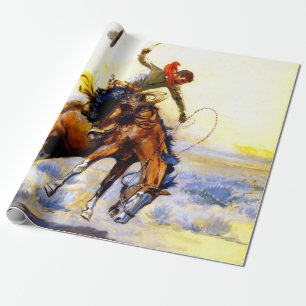 “The Bucker” Westerse kunst van Charles M Russell Cadeaupapier