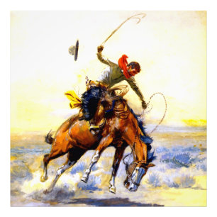 “The Bucker” Westerse kunst van Charles M Russell Foto Afdruk