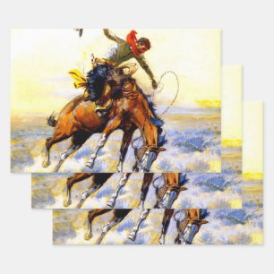 “The Bucker” Westerse kunst van Charles M Russell Inpakpapier Vel