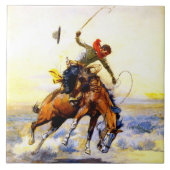 “The Bucker” Westerse kunst van Charles M Russell Tegeltje (Voorkant)