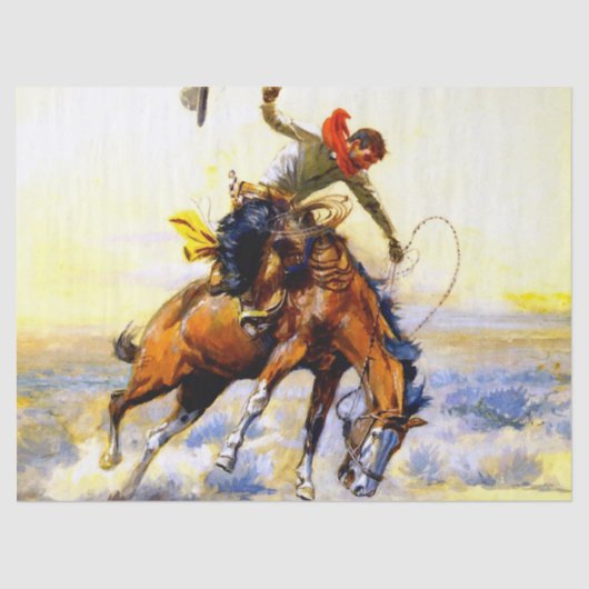 “The Bucker” Westerse kunst van Charles M Russell Tissuepapier (Voorkant)