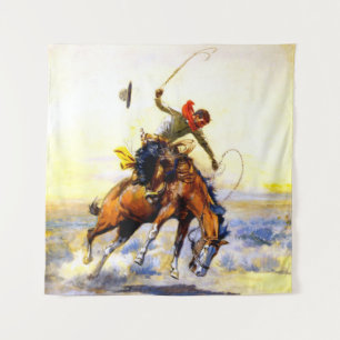 “The Bucker” Westerse kunst van Charles M Russell Wandkleed