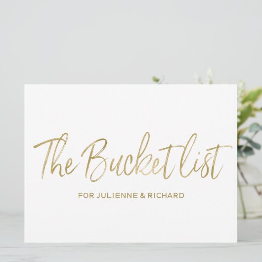 "The bucket list" Wedding Sign | Stijlvolle Golden (Staand voorkant)