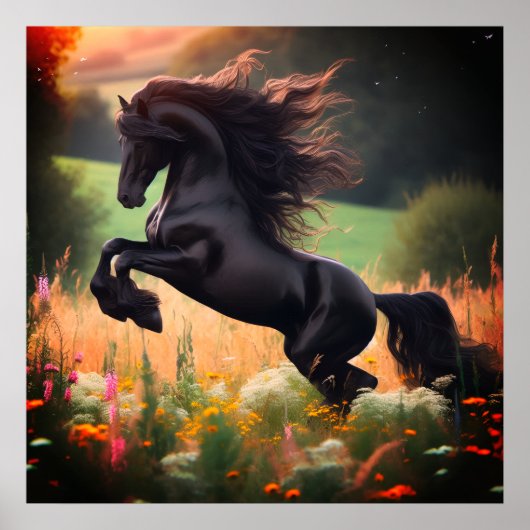 The Bucking Black Stallion Poster on 24x24 Poster (Voorkant)