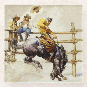"The Bucking Bronco" door NC Wyeth Glazen Onderzetter