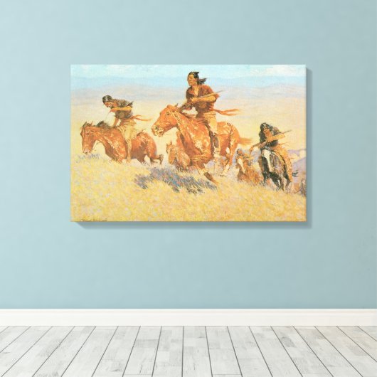The Buffalo Runners, Big Horn Basin van Remington Canvas Afdruk (Insitu (Houten vloer))