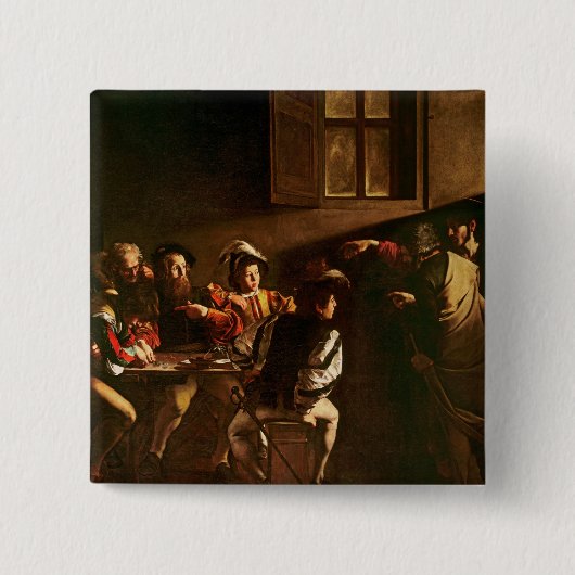 The Calling of St. Matthew, c.1598-1601 Vierkante Button 5,1 Cm (Voorkant)