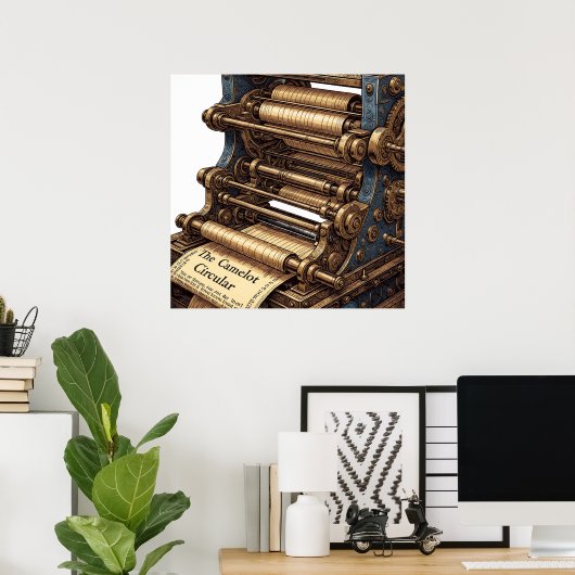 The Camelot Circular: Intricate Printing Press Poster (Thuiskantoor)