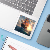 The Captain's Pride – Scheepvaart Kunst Vierkant Sticker (Laptop met iPhone)