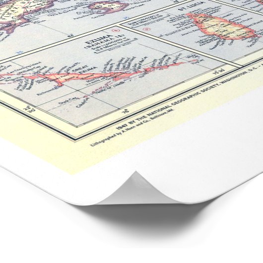 " The Caribbean: 1947 and countries MAP ... Poster (Hoek)