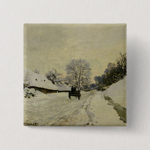 The Cart, of Road under Snow at Honfleur, 1865 Vierkante Button 5,1 Cm
