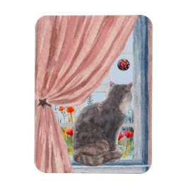 The Cat at the Window Schilderachtig Serene Flower Magneet