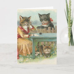 "The Cat Family" Vintage Greeting Card Kaart