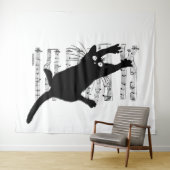 The cat hangs on musical notes wandkleed (In Situ (horizontaal))