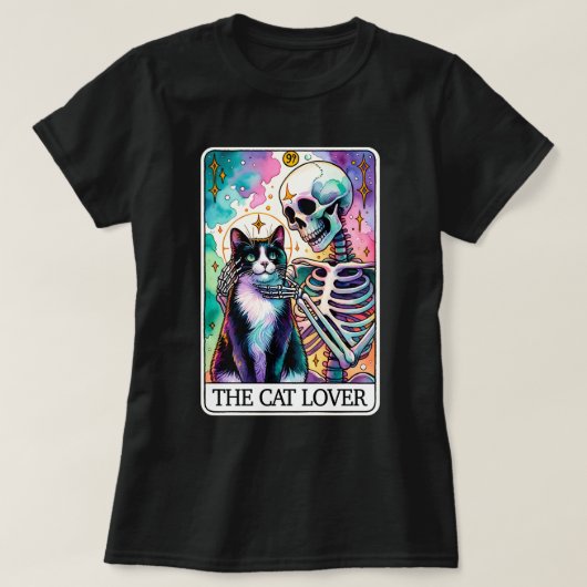 The Cat Lover Skelet Tarot Kaart T-shirt (Design voorkant)