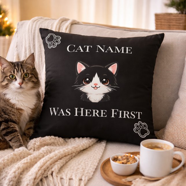 The Cat Was Here First Name Custom Throw Pillow Kussen (Creator heeft geüpload)
