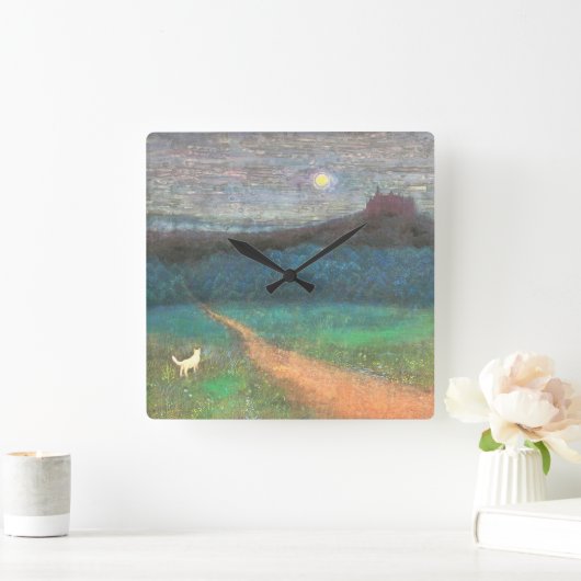 The Cat's Midnight Journey Vierkante Klok (Huis)