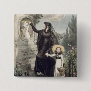 The Cemetery of Pere Lachaise, gedrukt door Charle Vierkante Button 5,1 Cm