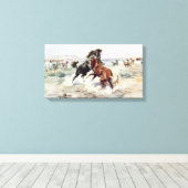 The Challenge (Paarden vechten in het Amerikaanse Canvas Afdruk (Insitu (Houten vloer))
