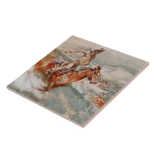 “The Chase” Westerse kunst van Edward Borein Tegeltje (Zijkant)