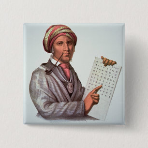 The Cherokee Scholar, Sequoyah (1776-1843) (kleur) Vierkante Button 5,1 Cm