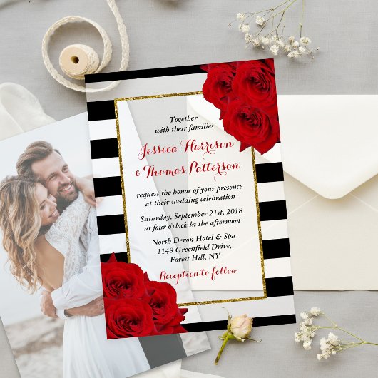 The Chic Modern Luxe Wedding Collection- Red Roses Vellum Uitnodigingen
