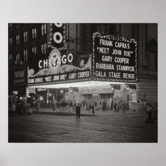 The Chicago Theater at Night 1941 Foto Poster