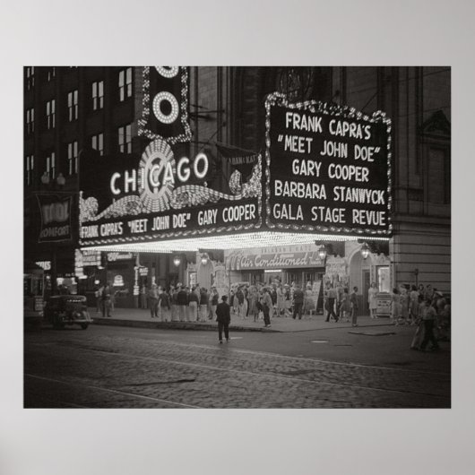 The Chicago Theater at Night 1941 Foto Poster (Voorkant)