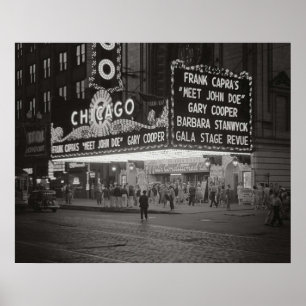 The Chicago Theater at Night 1941  Foto Poster