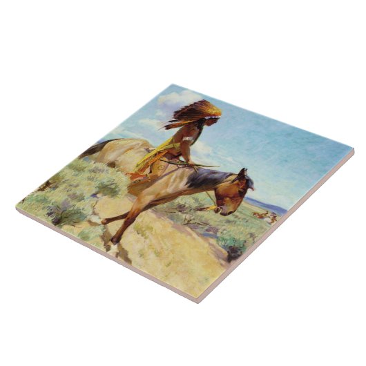 “The Chief” Westerse kunst van W Herbert Dunton Tegeltje (Zijkant)