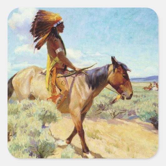 “The Chief” Westerse kunst van W Herbert Dunton Vierkante Sticker (Voorkant)