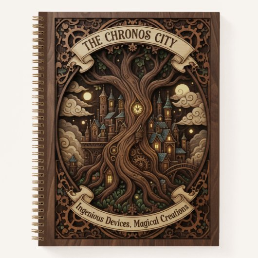 The Chronos City Steampunk Tree Wood Carved  Notitieboek (Voorkant)