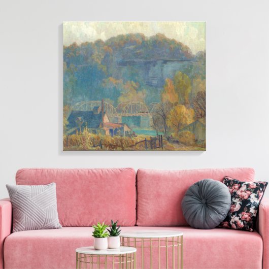 The Cliff at Morning, Ozarks (olie op canvas) Canvas Afdruk (Insitu (Woonkamer))