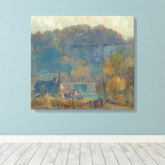 The Cliff at Morning, Ozarks (olie op canvas) Canvas Afdruk (Insitu (Houten vloer))
