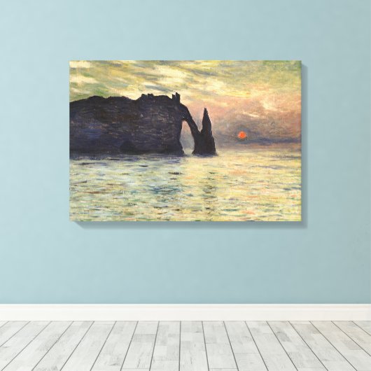 The Cliff Etretat, Sunset by Claude Monet Canvas Afdruk (Insitu (Houten vloer))