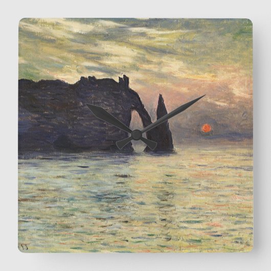 The Cliff Etretat, Sunset by Claude Monet Vierkante Klok (Voorkant)