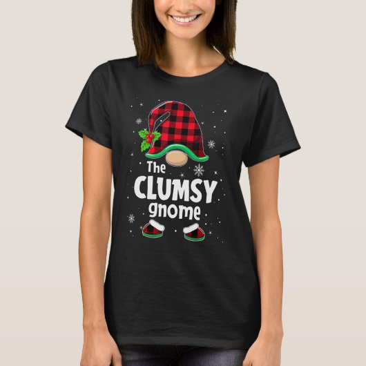 The Clumsy Gnome Buffalo Plaid Christmas Matching T-shirt (Voorkant)