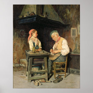 The Cobbler's Shop, 1874 (olie op het paneel) Poster