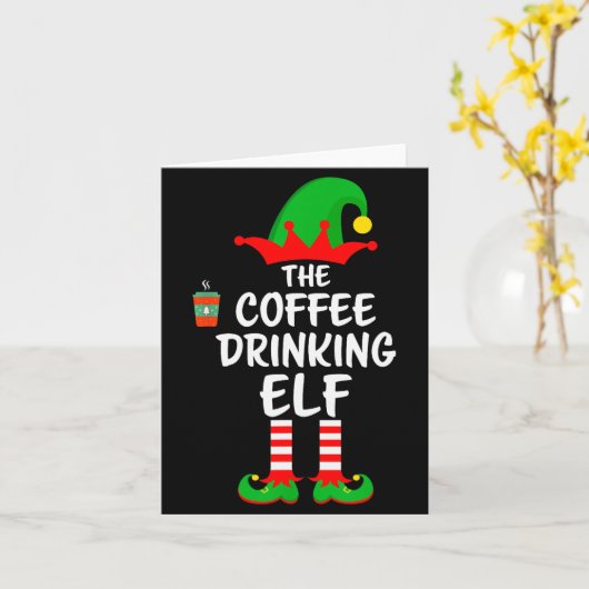 The Coffee Drinking Elf Matching Family Christmas  Kaart (Gele Bloem)
