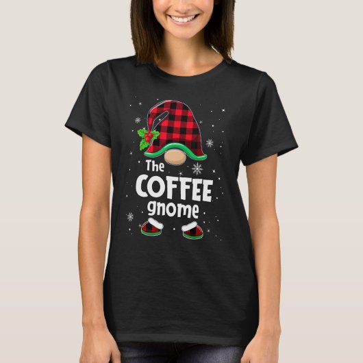 The Coffee Gnome Buffalo Plaid Christmas Matching  T-shirt (Voorkant)