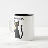 The Coffee Helps – Cute Black Cat Coffee Mug Tweekleurige Koffiemok (Voorkant links)