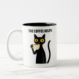 The Coffee Helps – Cute Black Cat Coffee Mug Tweekleurige Koffiemok
