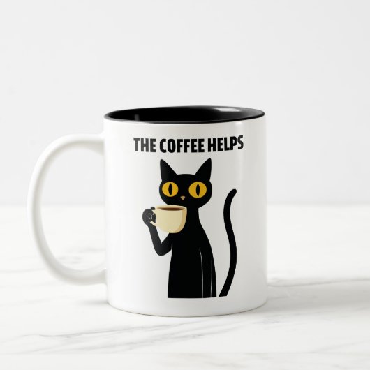 The Coffee Helps – Cute Black Cat Coffee Mug Tweekleurige Koffiemok (Links)
