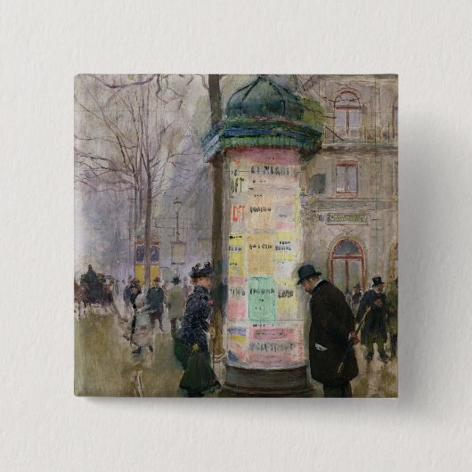 The Colonne Morris, c.1885 Vierkante Button 5,1 Cm (Voorkant)