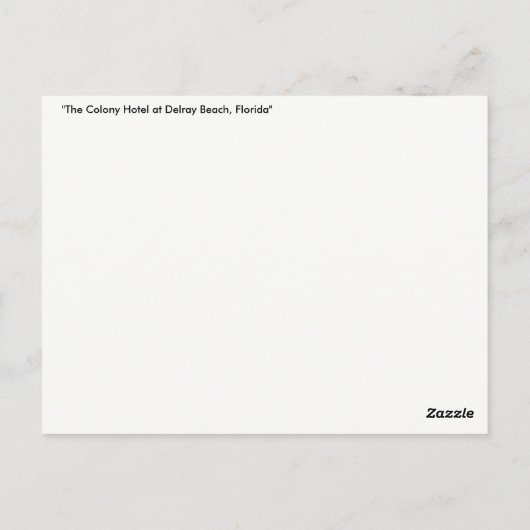 "The Colony Hotel at Delray Beach, Florida" Kaart (Achterkant)