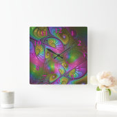 The Colorful Luminous Trippy Abstract Fractal Art Vierkante Klok (Huis)