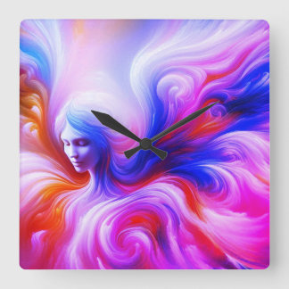 The Colorful Wispy Angel on Front of a   Vierkante Klok