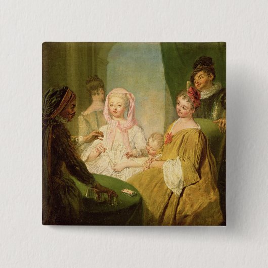 The Conjuror, 1720-25 Vierkante Button 5,1 Cm (Voorkant)